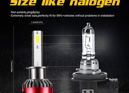 H1 LED Headlight Bulbs 55W 9000LM 6000K Car Fog High Beam Pair Kairiyard