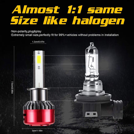 H1 LED Headlight Bulbs 55W 9000LM 6000K Car Fog High Beam Pair Kairiyard