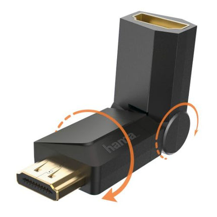 Hama Right Angled HDMI Adapter, 4K UHD, Rotatable Gold Plated (Male to Female)
