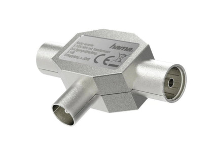Hama Aerial Antenna Splitter, Coax Plug to 2 Coax Sockets, Metal