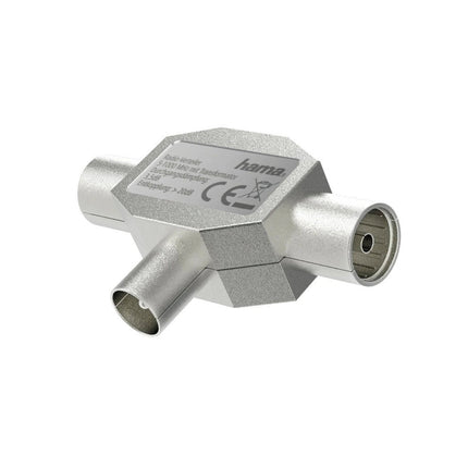 Hama Aerial Antenna Splitter, Coax Plug to 2 Coax Sockets, Metal