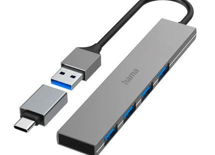 Hama Slim 4-Port USB-C 3.2 Hub, 5 Gbit/s with USB-C Adapter