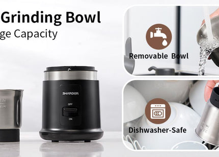 Electric Coffee Grinder 75g with Removable Stainless Steel One Bowl SHARDOR