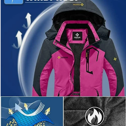 Womens Ski Jacket Waterproof Winter Fleece Lining Coat, Pink Size L GEMYSE
