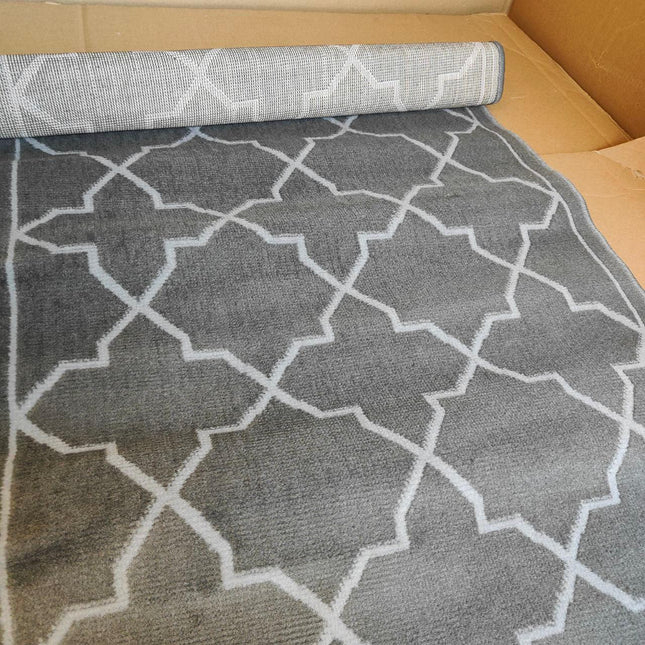 Living Room RUG Short Pile Bordered 80x150cm Silver HomeArt