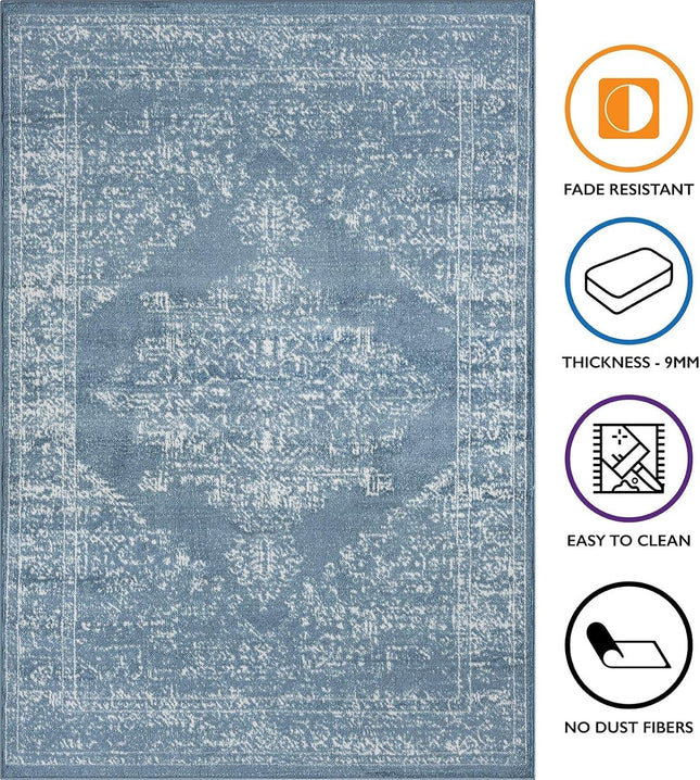 HomeArt Living Room RUG - Short Pile, Bordered, Dark Blue, 60x110cm