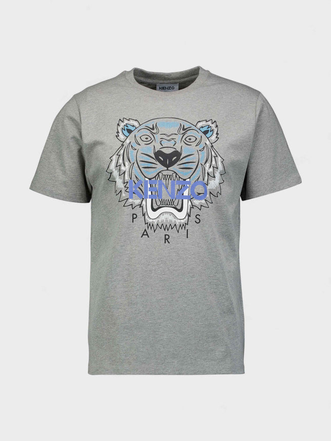 Tiger Graphic T Shirt Grey Blue