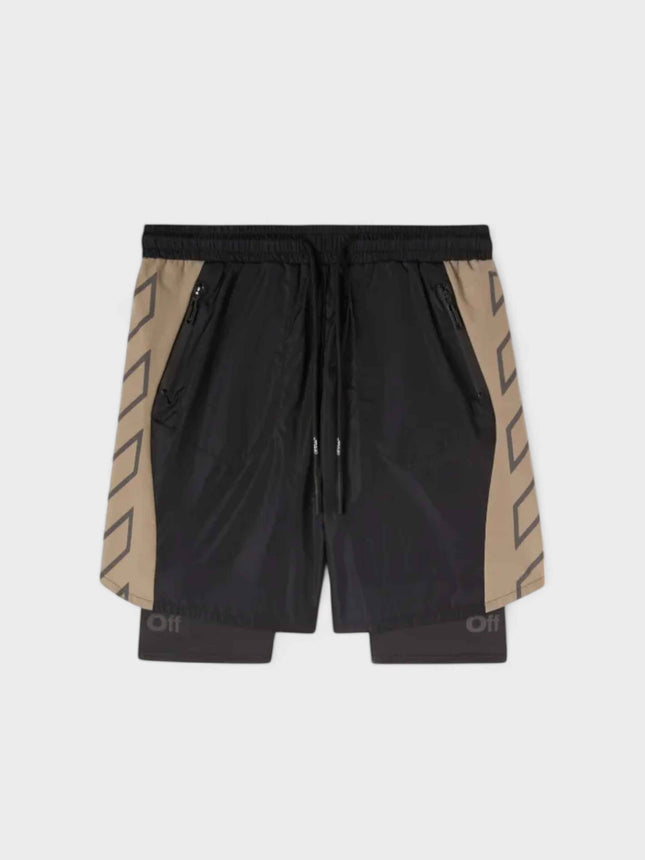 Off-White Diag Outline Block 2Layer Shorts Dark Sand