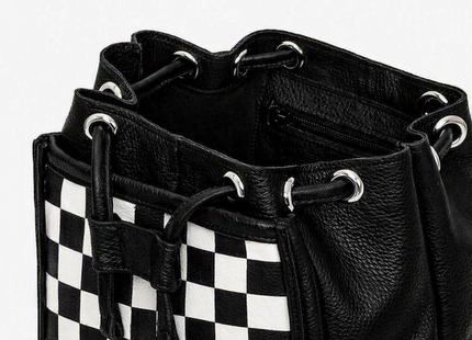 Soft Leather Backpack - Black & White Checkerboard