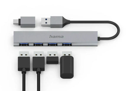 Hama Slim 4-Port USB-C 3.2 Hub, 5 Gbit/s with USB-C Adapter