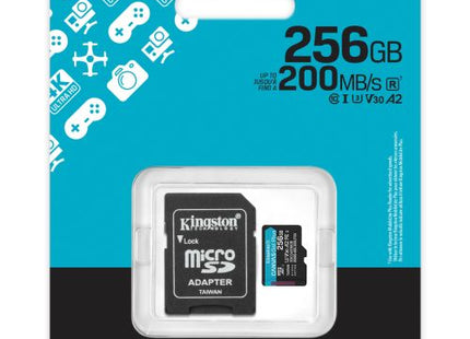Kingston 256GB Canvas Go! Plus Micro SDXC Card, SD Adapter, UHS-I Class 10, U3, 200MB/s