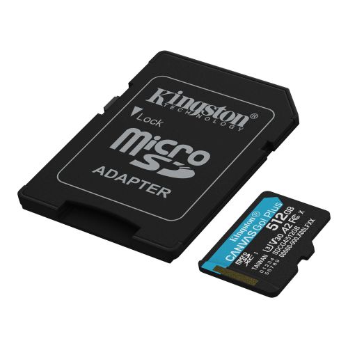 Kingston 512GB Canvas Go! Plus Micro SDXC Card, SD Adapter, UHS-I Class 10, U3, 200MB/s