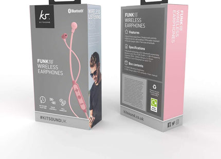 Kitsound Funk 15 In-Ear Wireless Headphones With Mic Pink