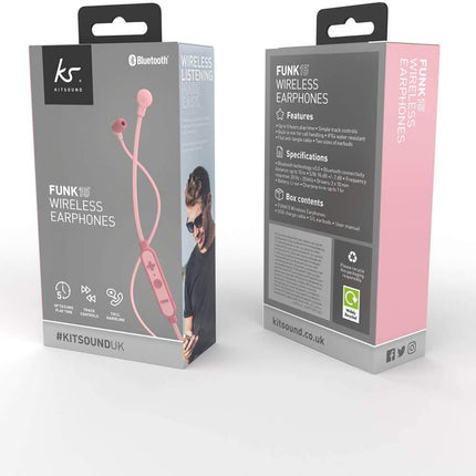 Kitsound Funk 15 In-Ear Wireless Headphones With Mic Pink