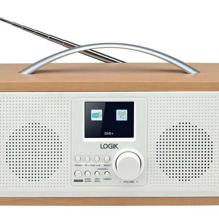LOGIK L45DABW23 PORTABLE DAB+ FM RADIO MAINS OR BATTERY WHITE & BROWN 2.4" TFT