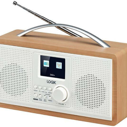 LOGIK L45DABW23 PORTABLE DAB+ FM RADIO MAINS OR BATTERY WHITE & BROWN 2.4" TFT