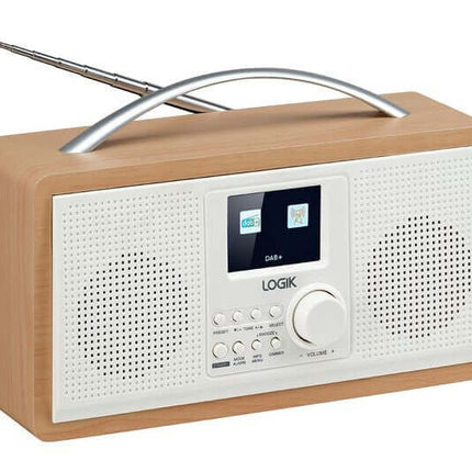 LOGIK L45DABW23 PORTABLE DAB+ FM RADIO MAINS OR BATTERY WHITE & BROWN 2.4" TFT