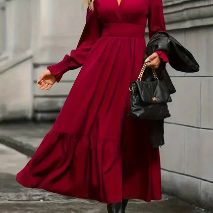 Long Sleeve Plus Size Dress with A-Line Skirt in Solid Colors - Stylish and Comfortable