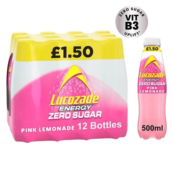Lucozade Zero Sugar Drink Pink Lemonade 500ml (Case of 12)