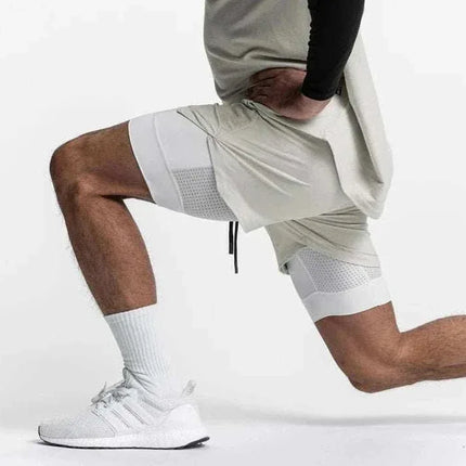 Men 2 in 1 Fitness Gym Shorts With Towel Loop Breathable Shorts