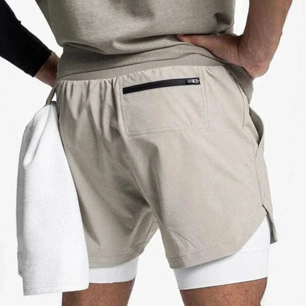 Men 2 in 1 Fitness Gym Shorts With Towel Loop Breathable Shorts