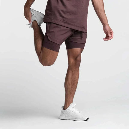 Men 2 in 1 Fitness Gym Shorts With Towel Loop Breathable Shorts