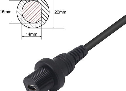 Mini Cable USB Male to Female Panel Mount 30cm Waterproof Dashboard