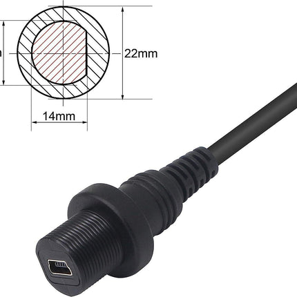 Mini Cable USB Male to Female Panel Mount 30cm Waterproof Dashboard