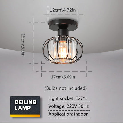 Crystal Ceiling Light Minimalist Vintage Retro E27 Chandelier 15x17cm
