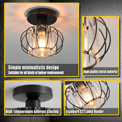 Crystal Ceiling Light Minimalist Vintage Retro E27 Chandelier 15x17cm