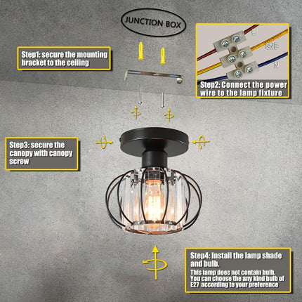 Crystal Ceiling Light Minimalist Vintage Retro E27 Chandelier 15x17cm