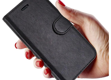 Motorola Moto G7 Book Flip Case Black Leather Wallet with Magnetic Closure