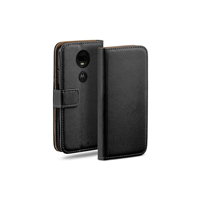 Motorola Moto G7 Book Flip Case Black Leather Wallet with Magnetic Closure