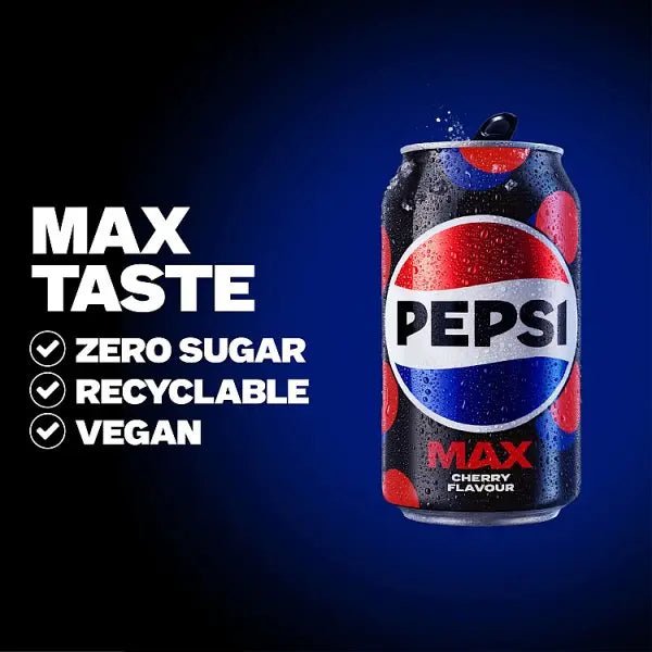 Pepsi Max Cherry No Sugar Cola Cans PMP 6 x 330ml (Case of 4)