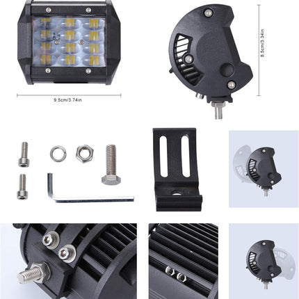 LED Work Light Bar 4 Inch 72W 7200LM Spot Fog Lights Pair YUGUANG