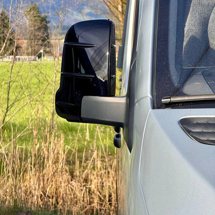 For Mercedes Sprinter Dodge 907 Wing Mirror Covers with Indicator - Gloss Black (Set of 2) - Replacement Caps for 907 Models