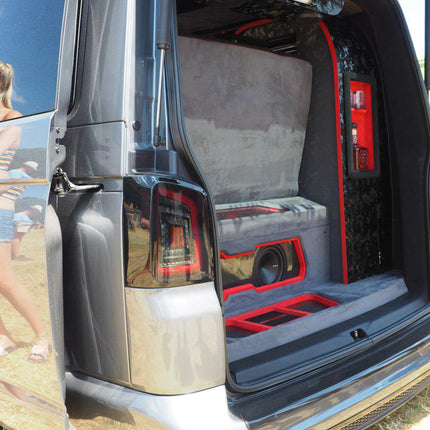 For VW T5 Transporter MK3.1 Tailgate LED Rear Lights Smoked Full Frame Light Bar Upgrade – Van-X