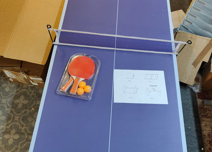 REXOUS Midsize Folding Ping Pong Table Game Set 2 Paddles 3 Balls, Net 30''x54''