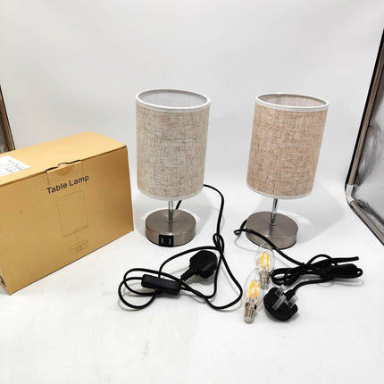 Lightess 2x Touch Bedside Lamps, E14 Bulbs, Fabric Shade – Round