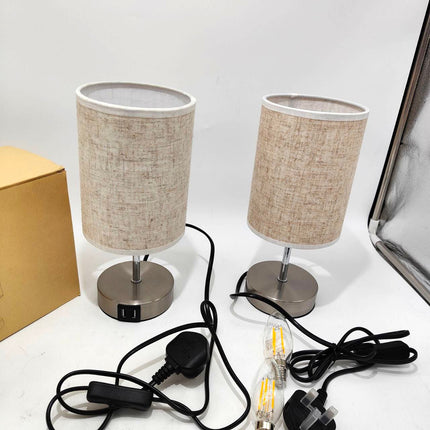 Lightess 2x Touch Bedside Lamps, E14 Bulbs, Fabric Shade – Round
