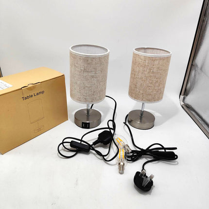 Lightess 2x Touch Bedside Lamps, E14 Bulbs, Fabric Shade – Round