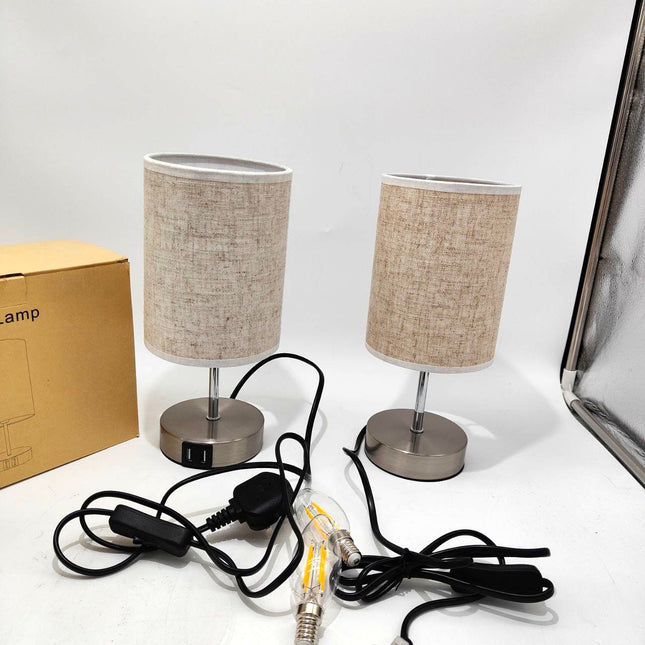Lightess 2x Touch Bedside Lamps, E14 Bulbs, Fabric Shade – Round