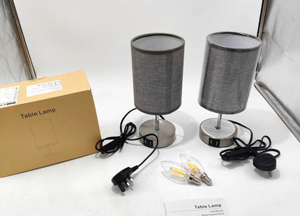 Lightess 2x Touch Bedside Lamps Grey, USB, Dimmable, E14 Bulbs Included