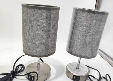 Lightess 2x Touch Bedside Lamps Grey, USB, Dimmable, E14 Bulbs Included