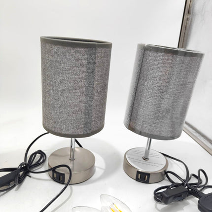Lightess 2x Touch Bedside Lamps Grey, USB, Dimmable, E14 Bulbs Included