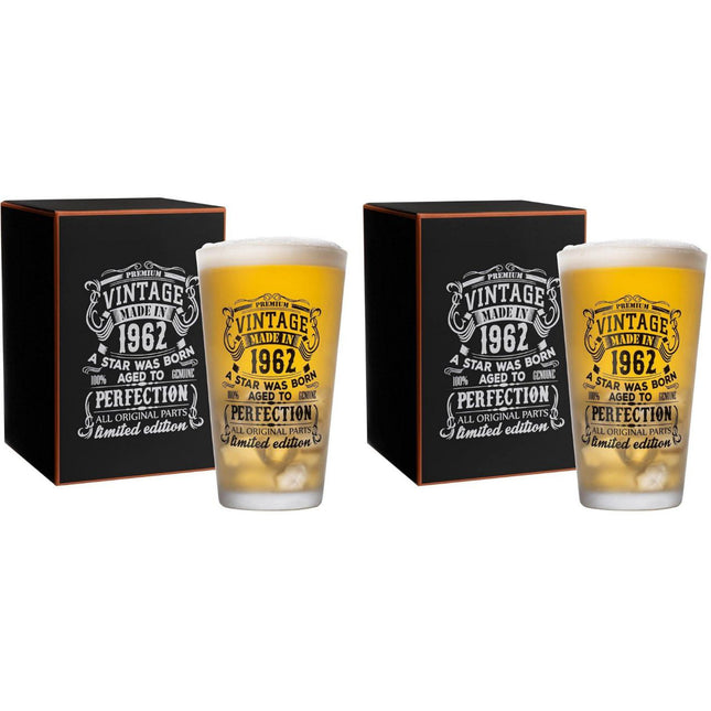 Beer Glass Set 2pcs Vintage 1962 1992 480ml 16oz Premium Pint Glasses