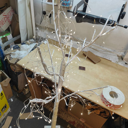 Pre Lit White Birch Tree 6FT with 288 Warm White LED Lights Waterproof EAMBRITE