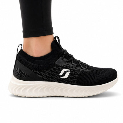 Womens Trainers Memory Foam Comfy Walking Fitness Gym Black White STQ Sneakers