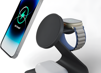 Wireless Charger For iPhone Apple Watch and AirPods 3 in 1 Black Aluminium Alloy