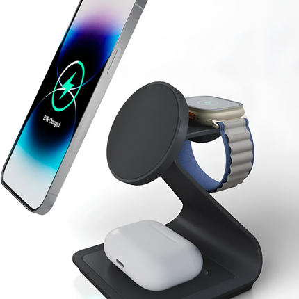Wireless Charger For iPhone Apple Watch and AirPods 3 in 1 Black Aluminium Alloy